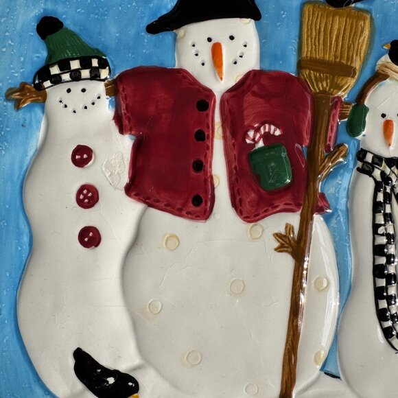 GUC Sakura Debbie Mumm Snowman Ceramic Trivet, 9.5 in., Pre-owned, Blue & White - Picture 5 of 16